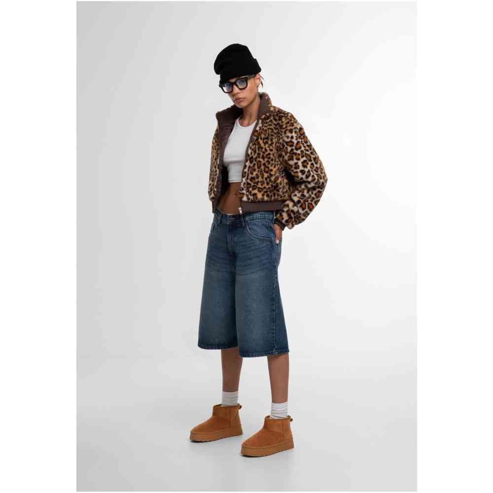 Urban Classics - Cropped Faux Fur Leo Jacket - Bruin